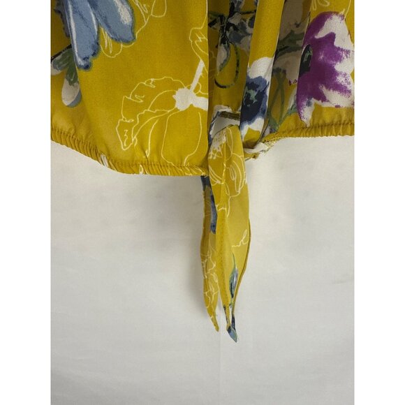 Sienna Sky Yellow Floral Peasant Blouse Tie Front Short Sleeve Women’s XS - Picture 5 of 7